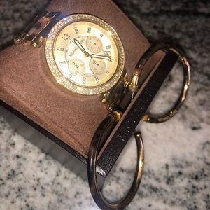 michael kors metallic gold tortoise watch|earrings